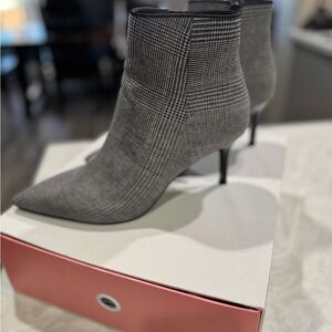 CAbi Plaid Black and Gray Heeled Boots